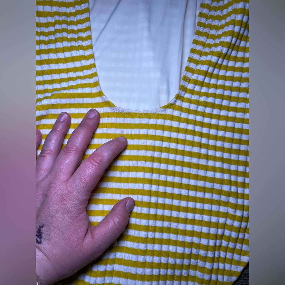 Solid & Striped Yellow Checkered One Piece Swimsu… - image 3